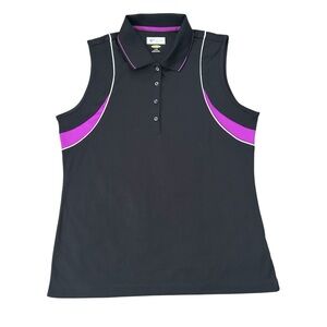 Greg Norman Play Dry Golf Polo Womens Large Black Purple Sleeveless Athletic Top